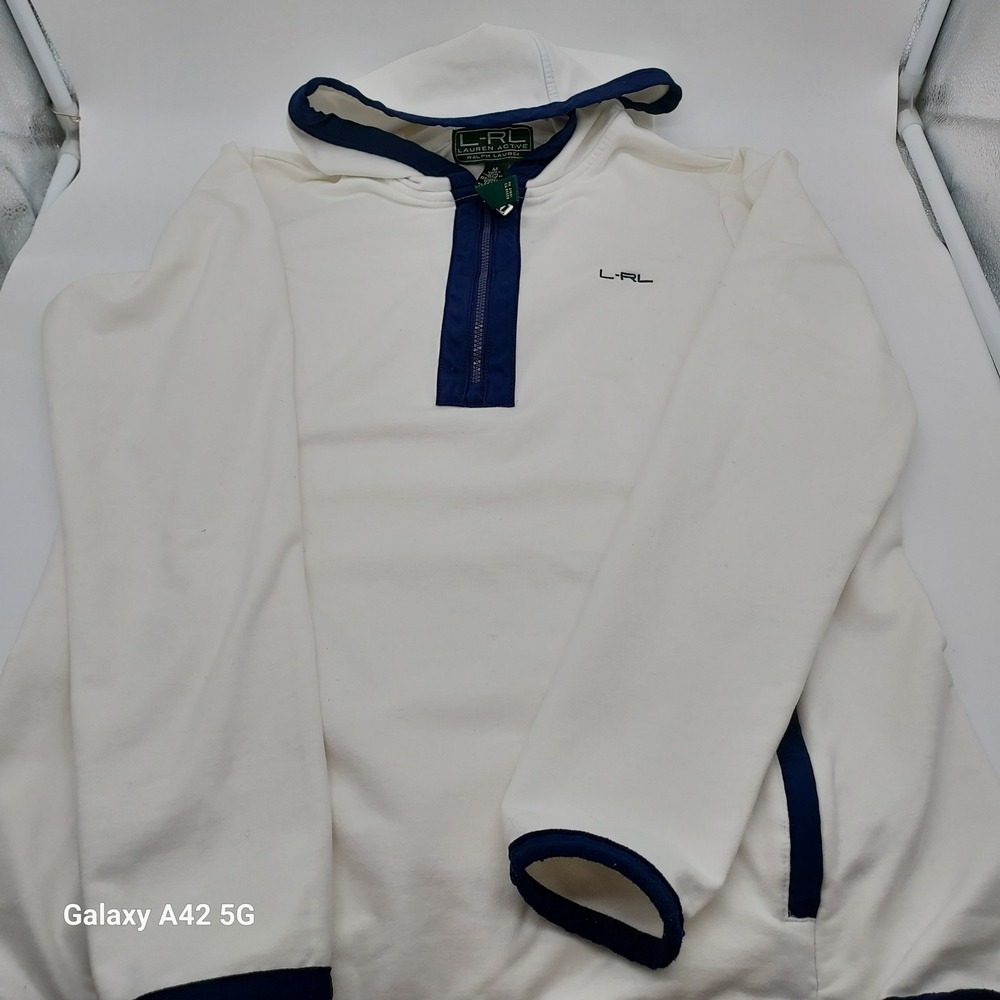 Lauren Ralph Lauren Active Womens White Navy Quarter Zip Hoodie Sweatshirt M
